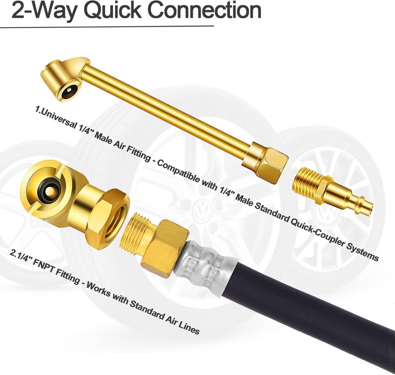 GODESON Heavy Duty Dual Head Air Chuck,Closed Ball Tire Chuck with 1/4 Inch Female NPT and Two Standard Male Quick Plug, Tire Air Fill Kit for Tire Inflator Gauge and Air Compressor - Image 3